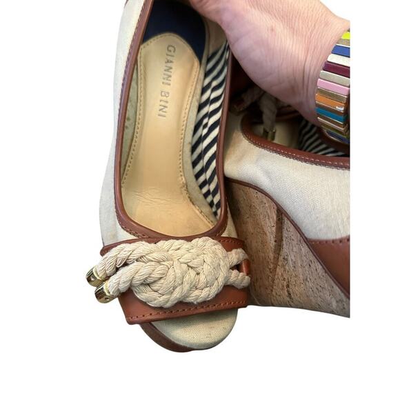 Gianni Bini Women's Brown Trim Cork Rope Platform Wedge Heels Size 6.5 - Picture 11 of 12